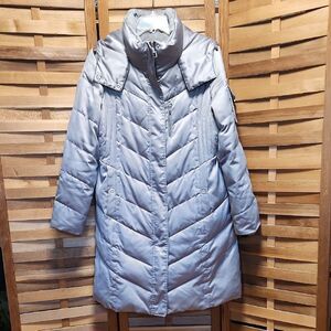 ZeroXposur Silver Quilted Puffer Coat Down Filling Women L Gray Jacket Winter